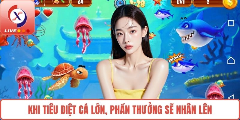 Khi tiêu diệt cá lớn, phần thưởng sẽ nhân lên